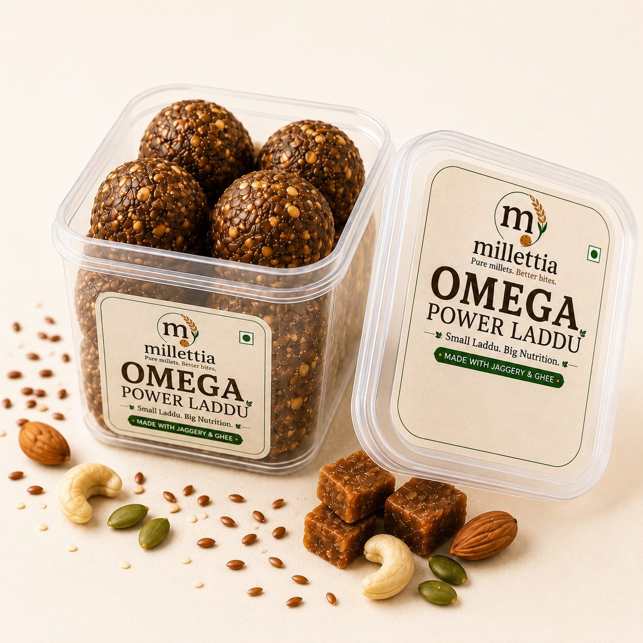 Omega Power Laddu — homemade millet snack by Millettia, Hyderabad